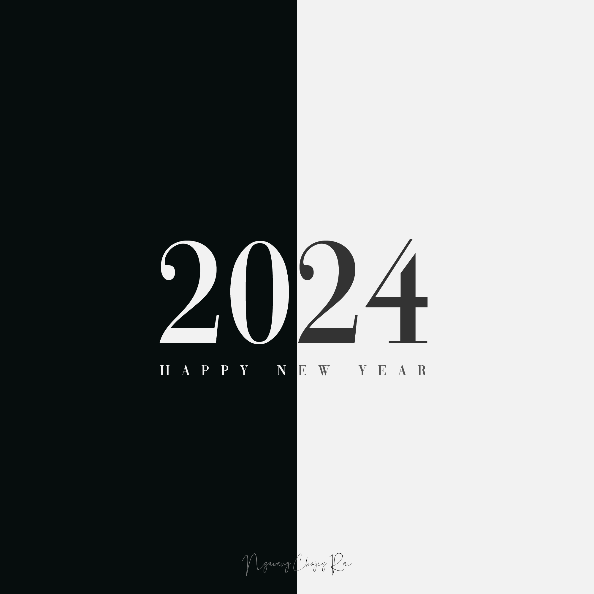 Ngawang Rai minimalist graphic design on the New Year 2024.